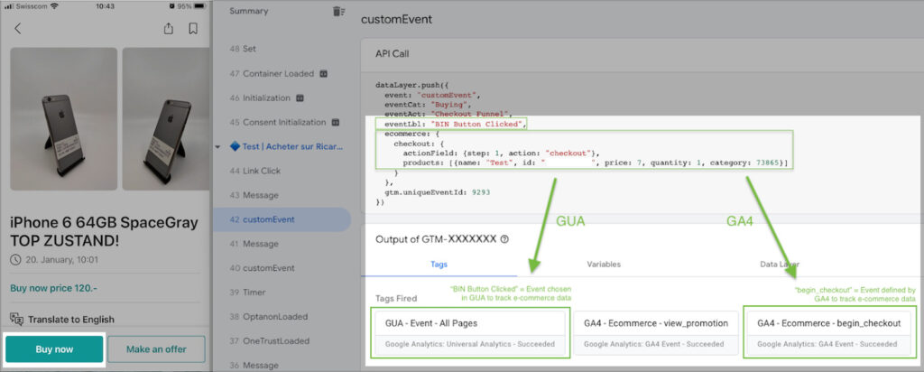 GA4 screenshot of event and tags